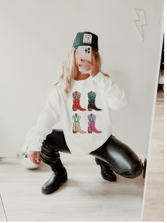 Glitter Cow Girl Boots Sweatshirt