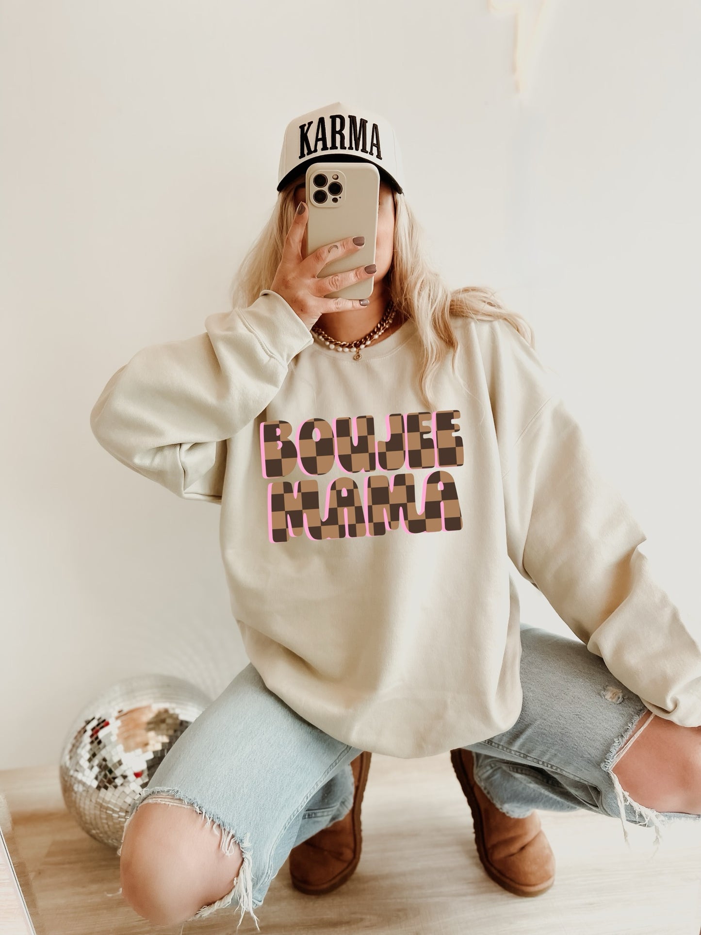 Boujee Mama Checkered Sweatshirt